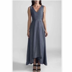 Eleventy V Neck Sleeveless Flax Linen Blend Pleated Maxi Dress Size US 0 EU 38